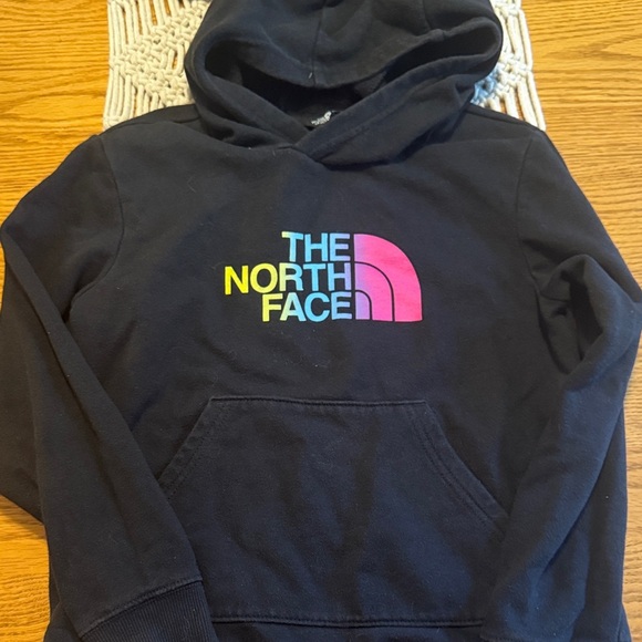 The North Face Kids black Hoodie with Multicolor Logo size girls 7/8 - Picture 1 of 4